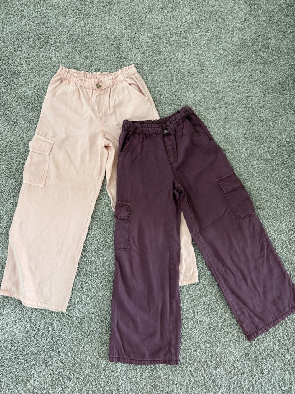 Girls Cargo Pants - Light Pink and Plum - Elastic Waist
